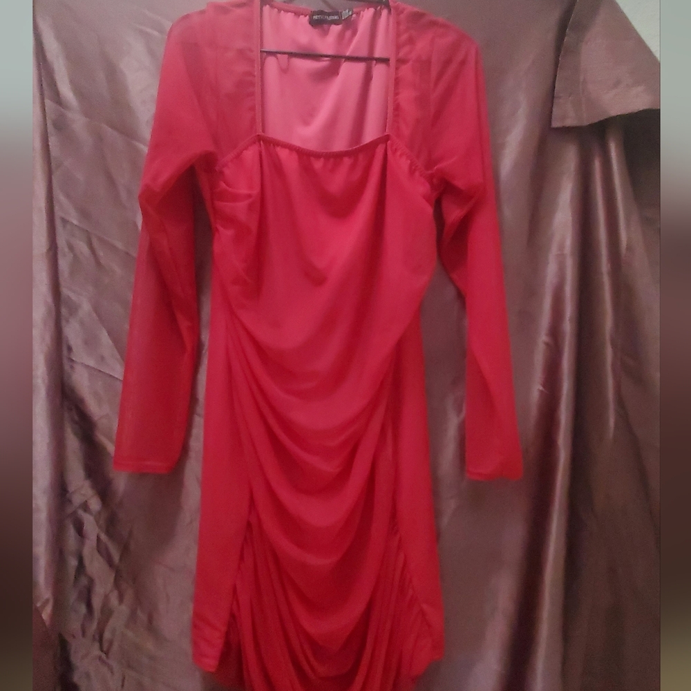 PrettyLittleThing hot pink mesh ruched dress Size 16